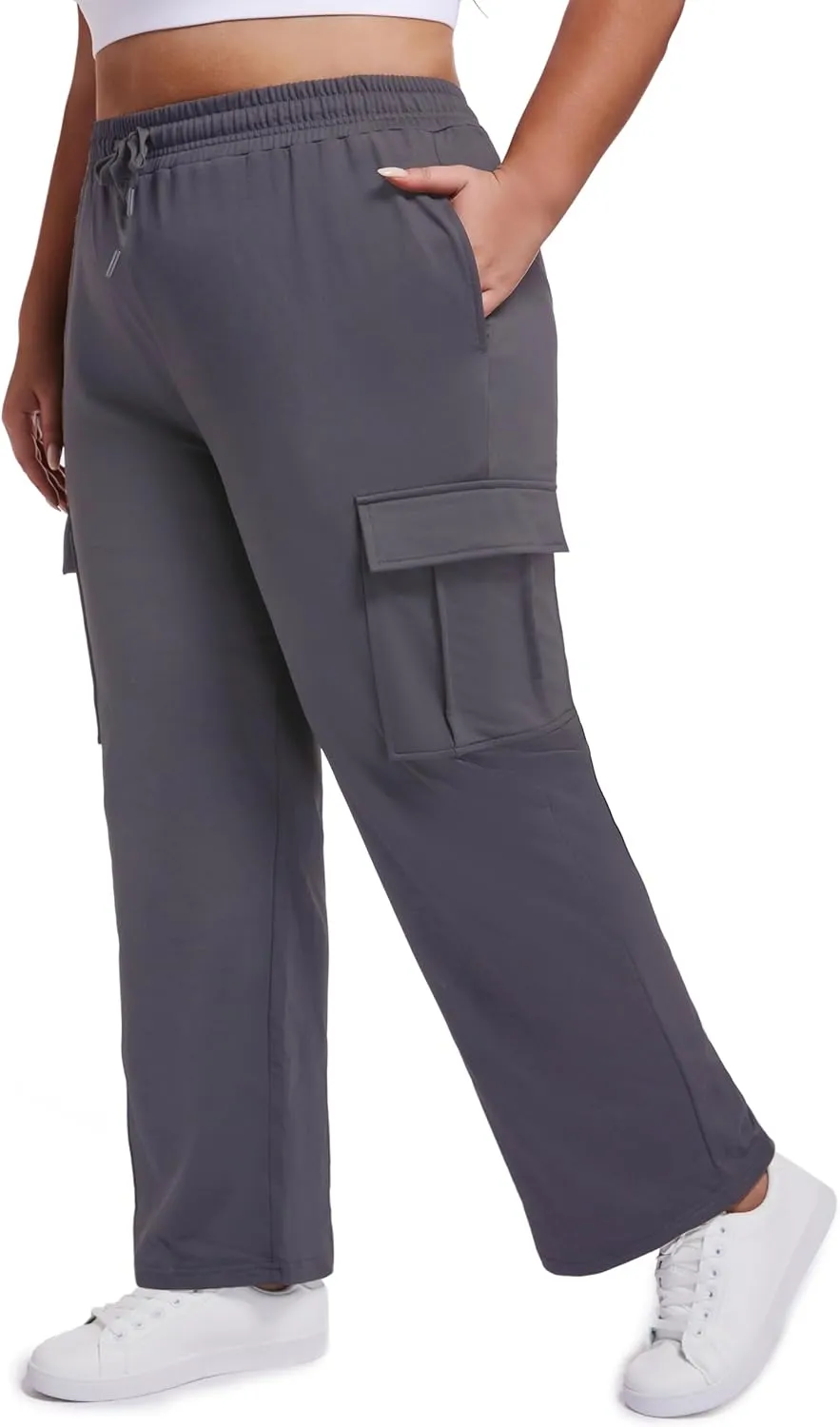 SEKINO Women's Plus Size Cargo Sweatpants Casual Wide Straight Leg Pants Drawstring High Waisted Joggers Pants