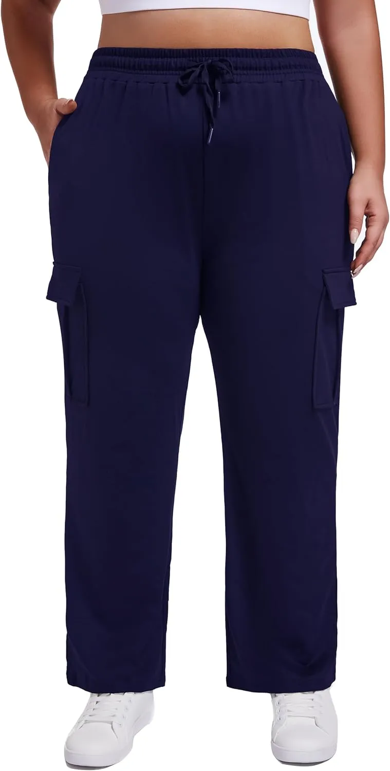 SEKINO Women's Plus Size Cargo Sweatpants Casual Wide Straight Leg Pants Drawstring High Waisted Joggers Pants