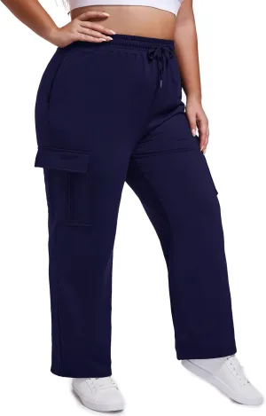 SEKINO Women's Plus Size Cargo Sweatpants Casual Wide Straight Leg Pants Drawstring High Waisted Joggers Pants