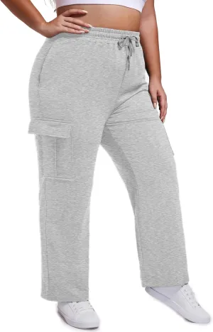 SEKINO Women's Plus Size Cargo Sweatpants Casual Wide Straight Leg Pants Drawstring High Waisted Joggers Pants