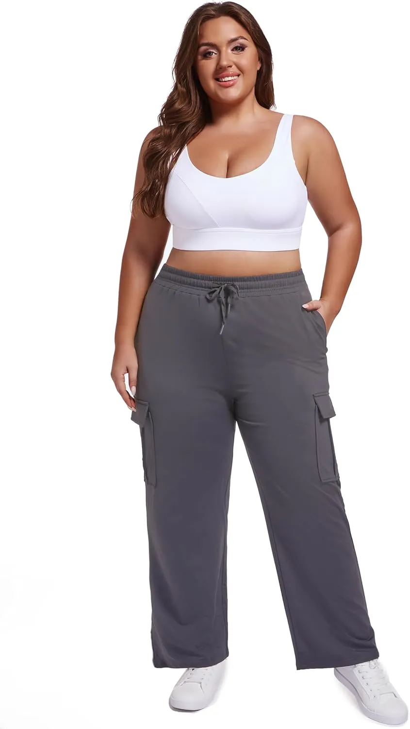 SEKINO Women's Plus Size Cargo Sweatpants Casual Wide Straight Leg Pants Drawstring High Waisted Joggers Pants