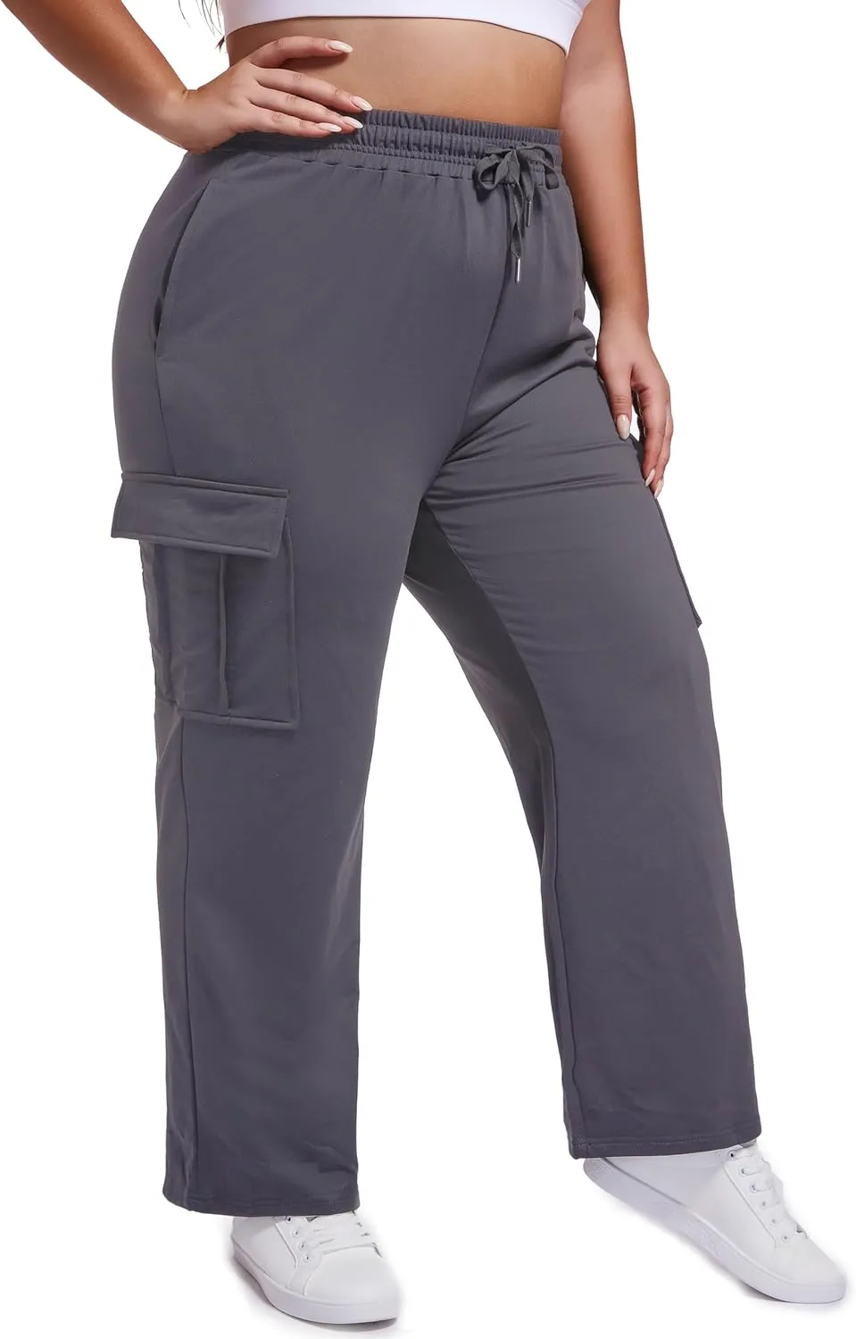 SEKINO Women's Plus Size Cargo Sweatpants Casual Wide Straight Leg Pants Drawstring High Waisted Joggers Pants