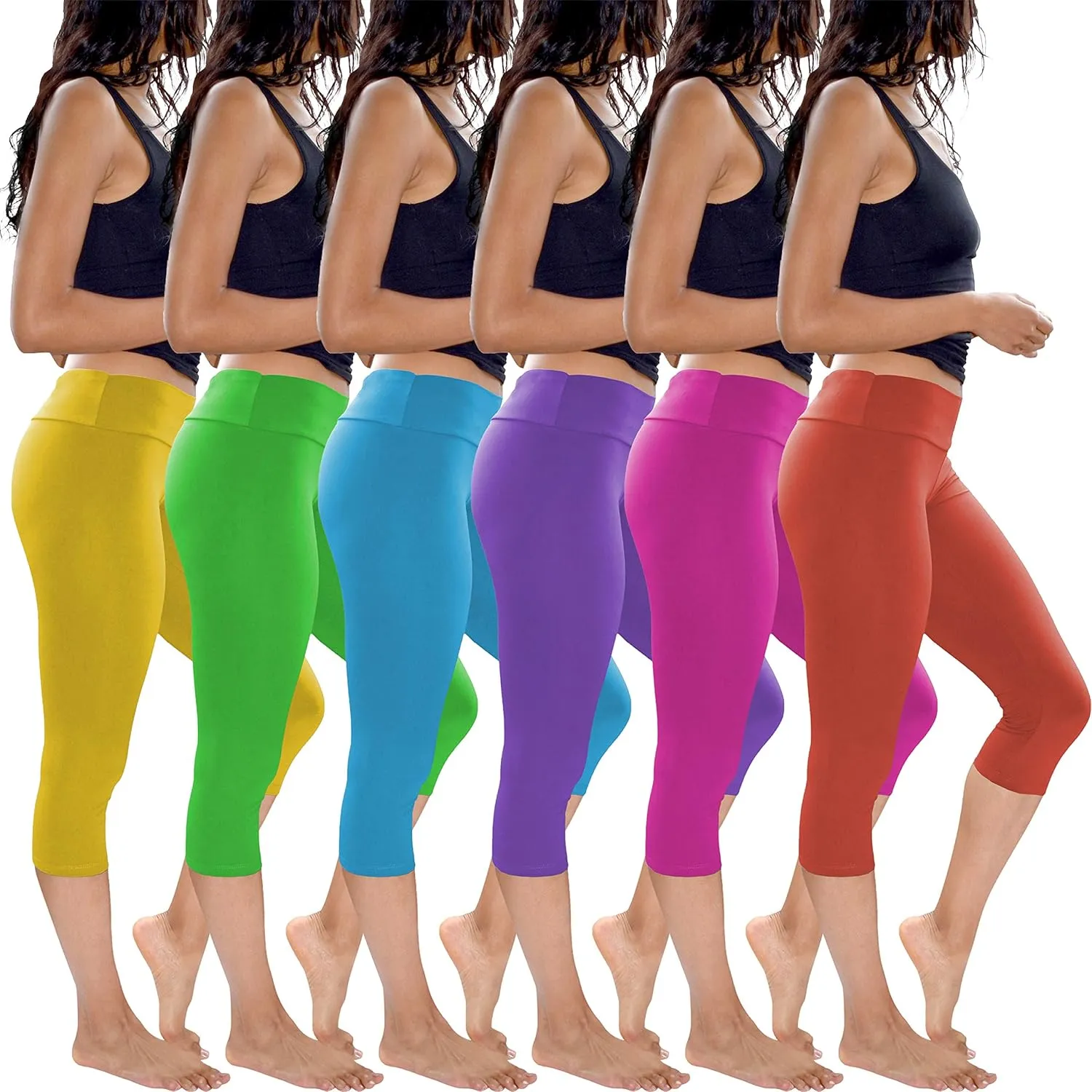 Sexy Basics Womens' Capri Length Skinny Pant Leggings | Ultra Soft Active Stretch Pants | Multi Packs & Colors