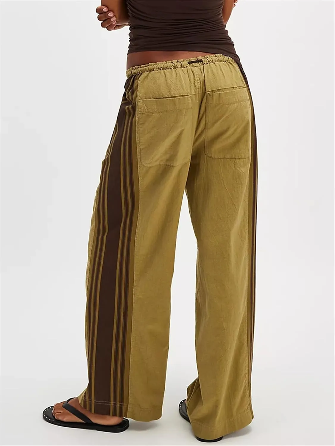 Side Striped Pants Women Drawstring Wide Leg Pants High Waisted Loose Slouchy Palazzo Sweatpants