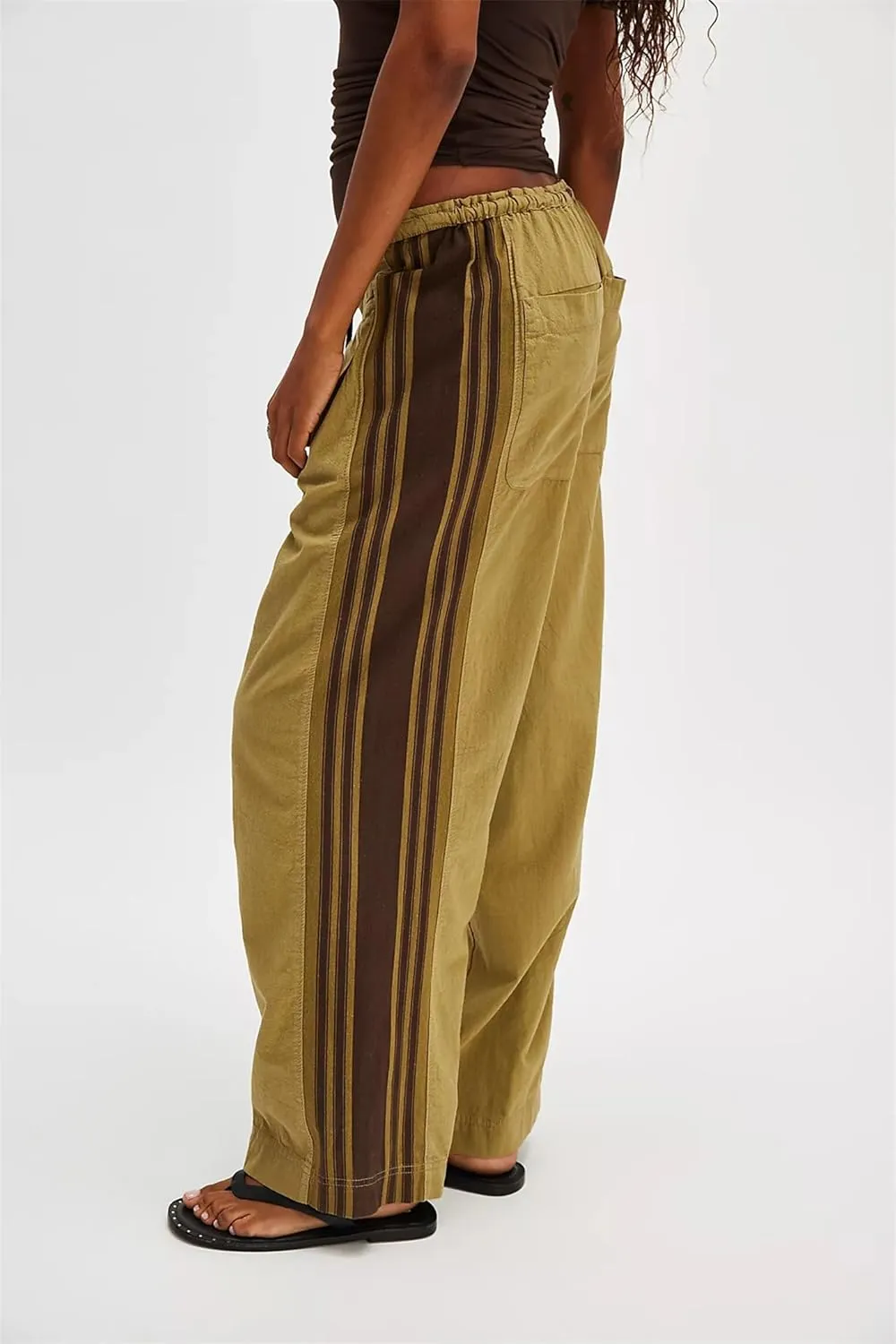 Side Striped Pants Women Drawstring Wide Leg Pants High Waisted Loose Slouchy Palazzo Sweatpants