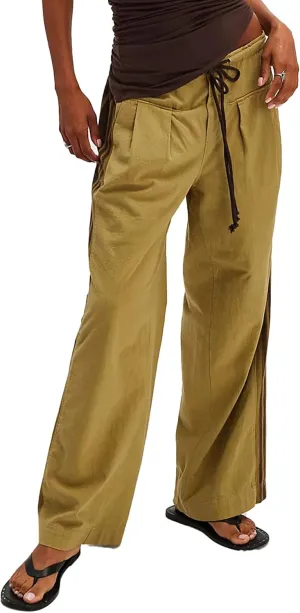 Side Striped Pants Women Drawstring Wide Leg Pants High Waisted Loose Slouchy Palazzo Sweatpants
