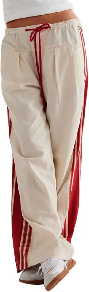 Side Striped Pants Women Drawstring Wide Leg Pants High Waisted Loose Slouchy Palazzo Sweatpants