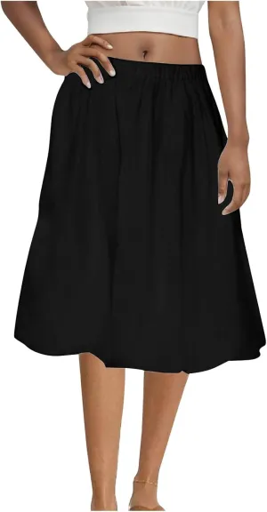 Skirt Women Elastic Waist Pure Casual Skirts Summer Trending Boho Vacation Skirts Puffy Baggy Ruched Skirt