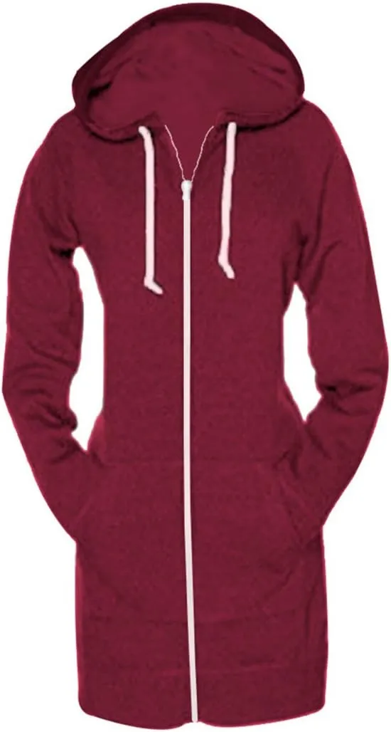 SKYLINEWEARS Women Casual Zip Up Hoodies Fleece Tunic Sweatshirt Long Hoodie Jacket With Pockets