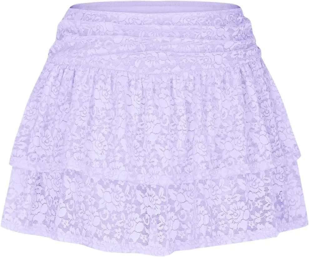 Slip Skirt for Women Lace Trim Tutu Skirt Layered White Skirt Puffy Baggy Elegant Sexy Skirts Front Ruffle Hem Skirt
