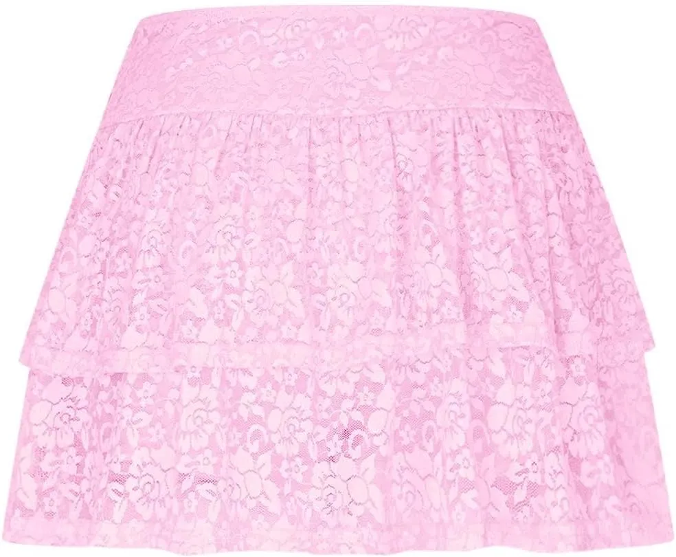 Slip Skirt for Women Lace Trim Tutu Skirt Layered White Skirt Puffy Baggy Elegant Sexy Skirts Front Ruffle Hem Skirt