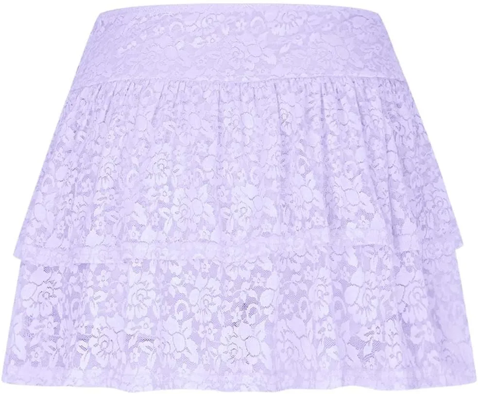 Slip Skirt for Women Lace Trim Tutu Skirt Layered White Skirt Puffy Baggy Elegant Sexy Skirts Front Ruffle Hem Skirt