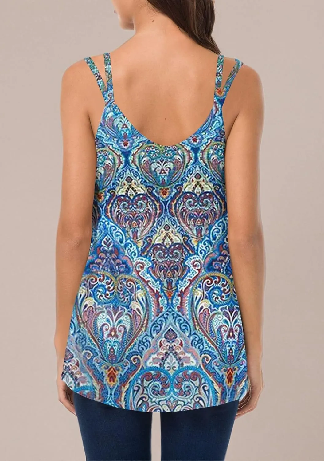 Soesdemo Dressy Tank Top for Women Casual Summer Floral Rhinestones Spaghetti Strap V Neck Sleeveless Tunic for Leggings