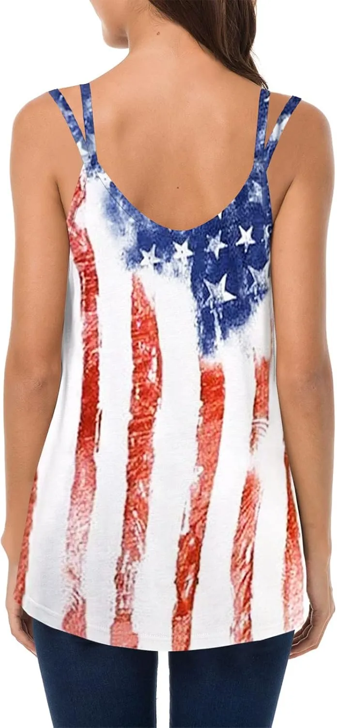 Soesdemo Dressy Tank Top for Women Casual Summer Floral Rhinestones Spaghetti Strap V Neck Sleeveless Tunic for Leggings
