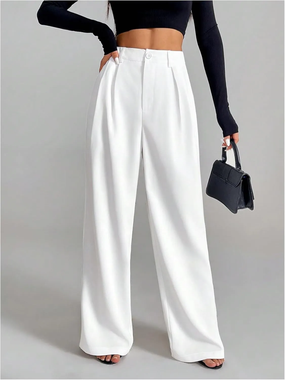 SOLY HUX Women's Wide Leg Dress Pants High Waisted Pleated Loose Work Office Trousers