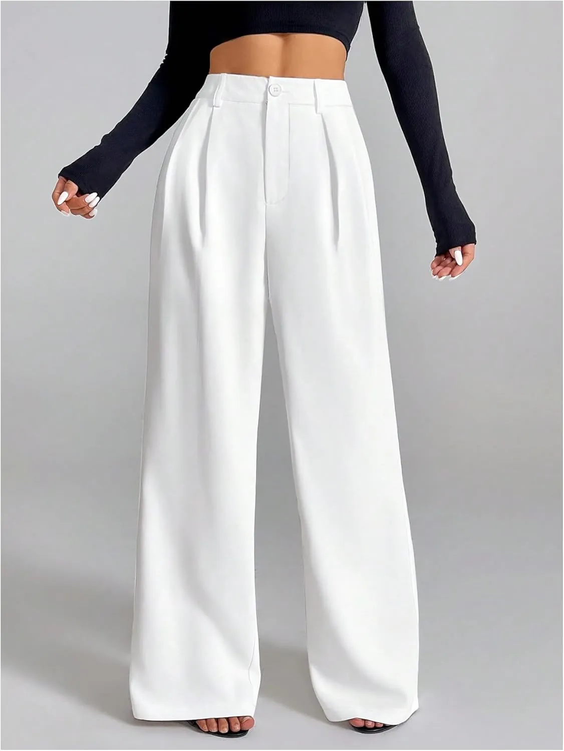 SOLY HUX Women's Wide Leg Dress Pants High Waisted Pleated Loose Work Office Trousers