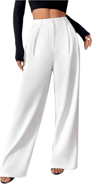 SOLY HUX Women's Wide Leg Dress Pants High Waisted Pleated Loose Work Office Trousers