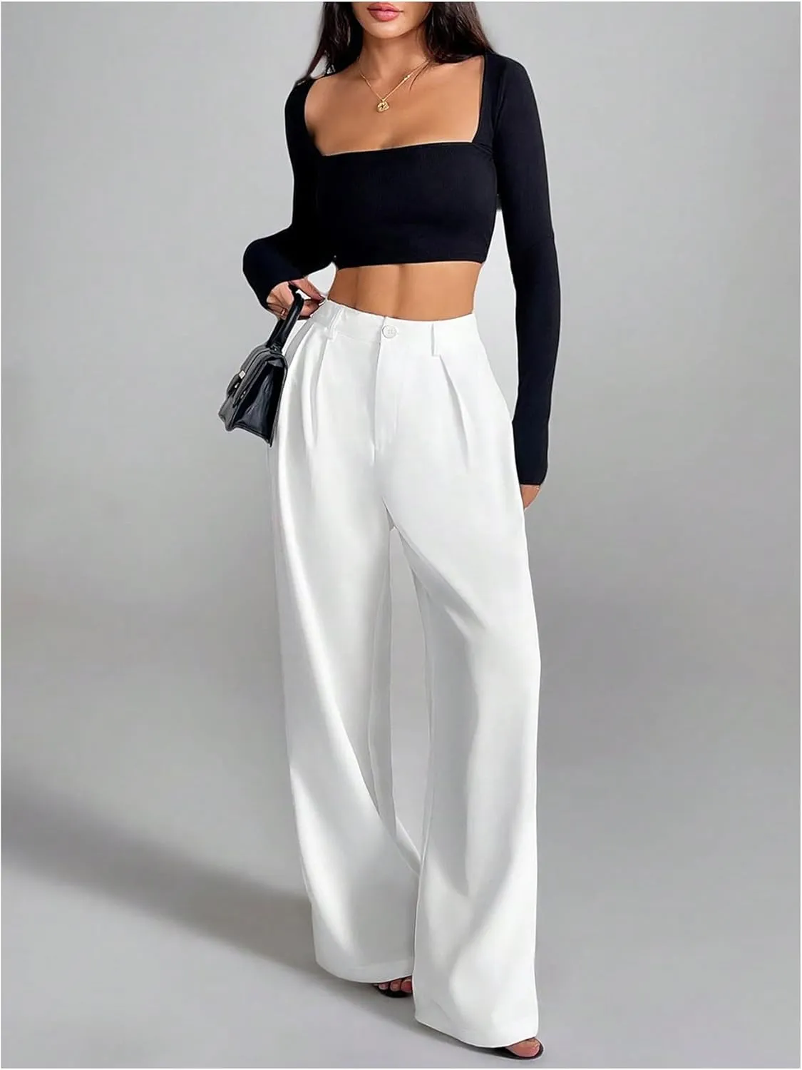 SOLY HUX Women's Wide Leg Dress Pants High Waisted Pleated Loose Work Office Trousers