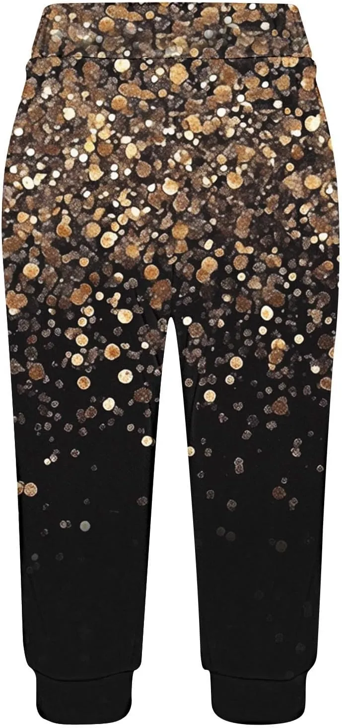 Sparkly Capris for Women High Rise Sequin Sports Athletic Pants Trending Party Cropped Trouser Cute Capri