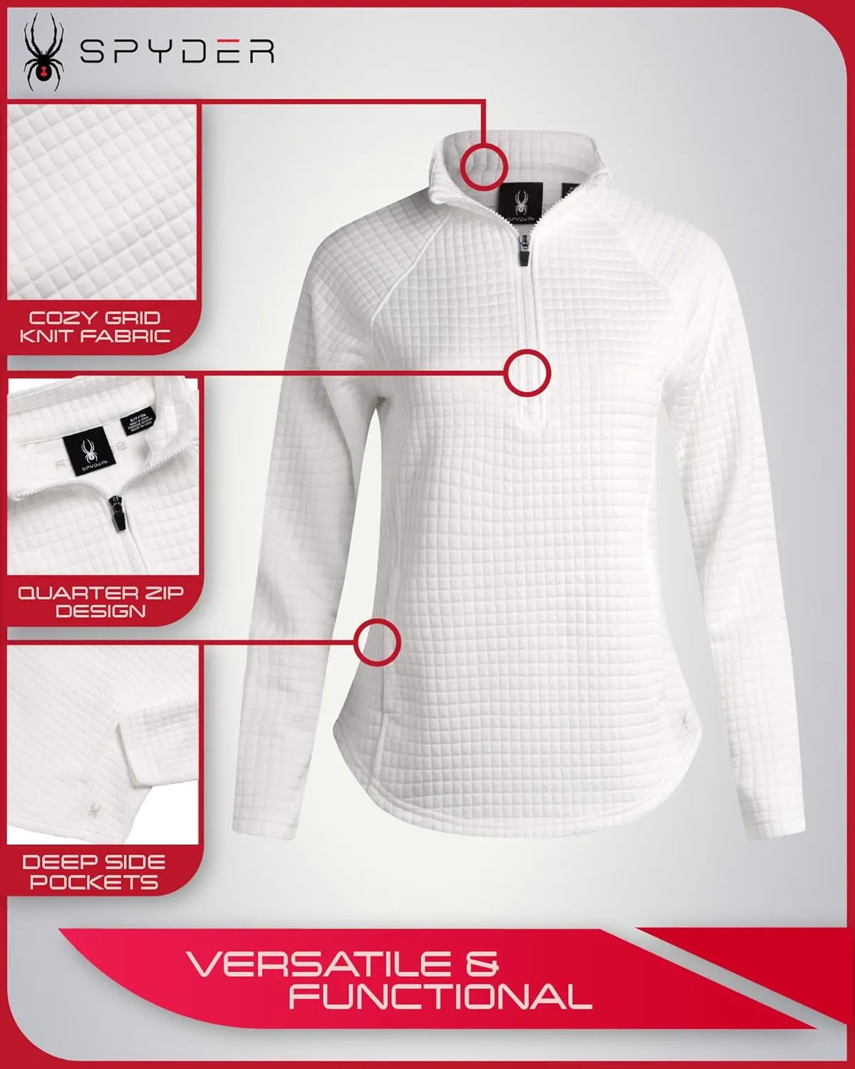 Spyder Women's Quarter Zip Active Sweatshirt - UPF 30  Grid Fleece Long Sleeve Athletic Mock Neck Pullover Top (Sizes: S-XL)