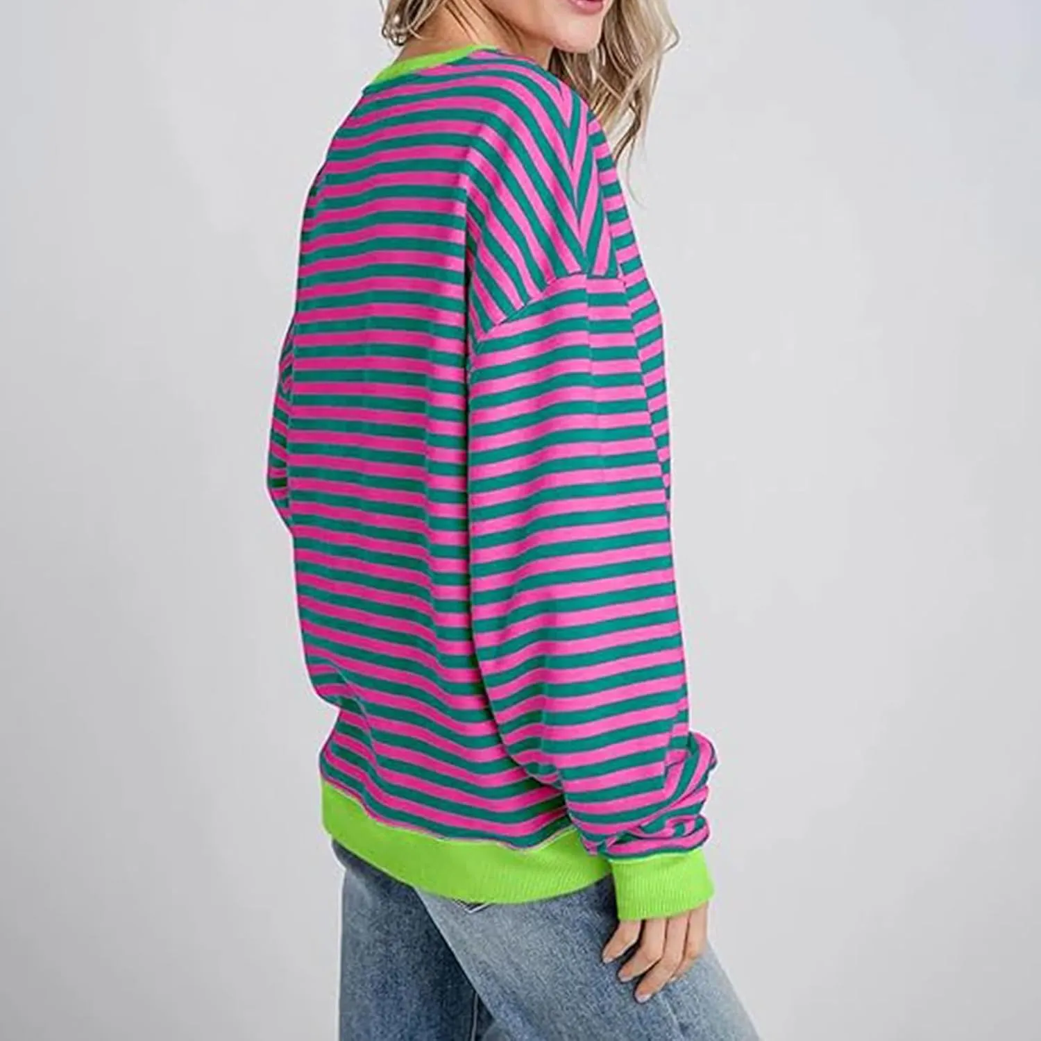 Striped Sweatshirt For Women 2024 Cute Fall Fashion Oversized Long Sleeve Crewneck Pullover Tops Teens y2k Outfits