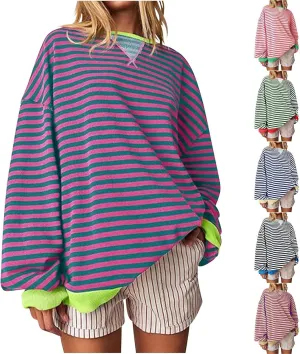 Striped Sweatshirt For Women 2024 Cute Fall Fashion Oversized Long Sleeve Crewneck Pullover Tops Teens y2k Outfits