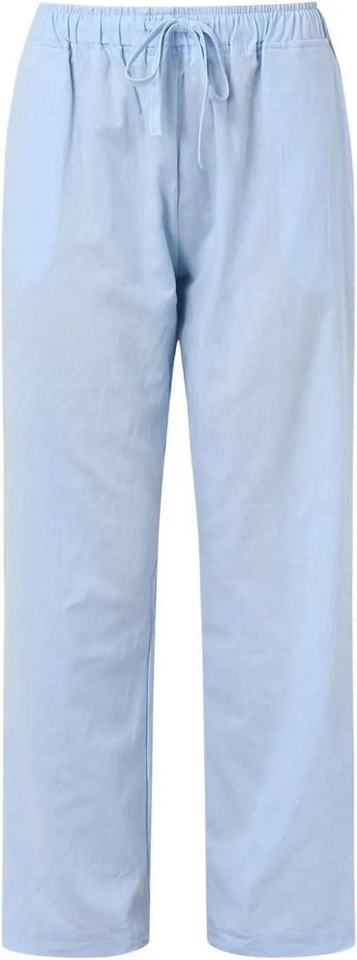 Summer Casual Pants For Women 2024 Trendy High Waist Pants Wide Leg Linen Palazzo Pants Lightweight Flowy Trouser