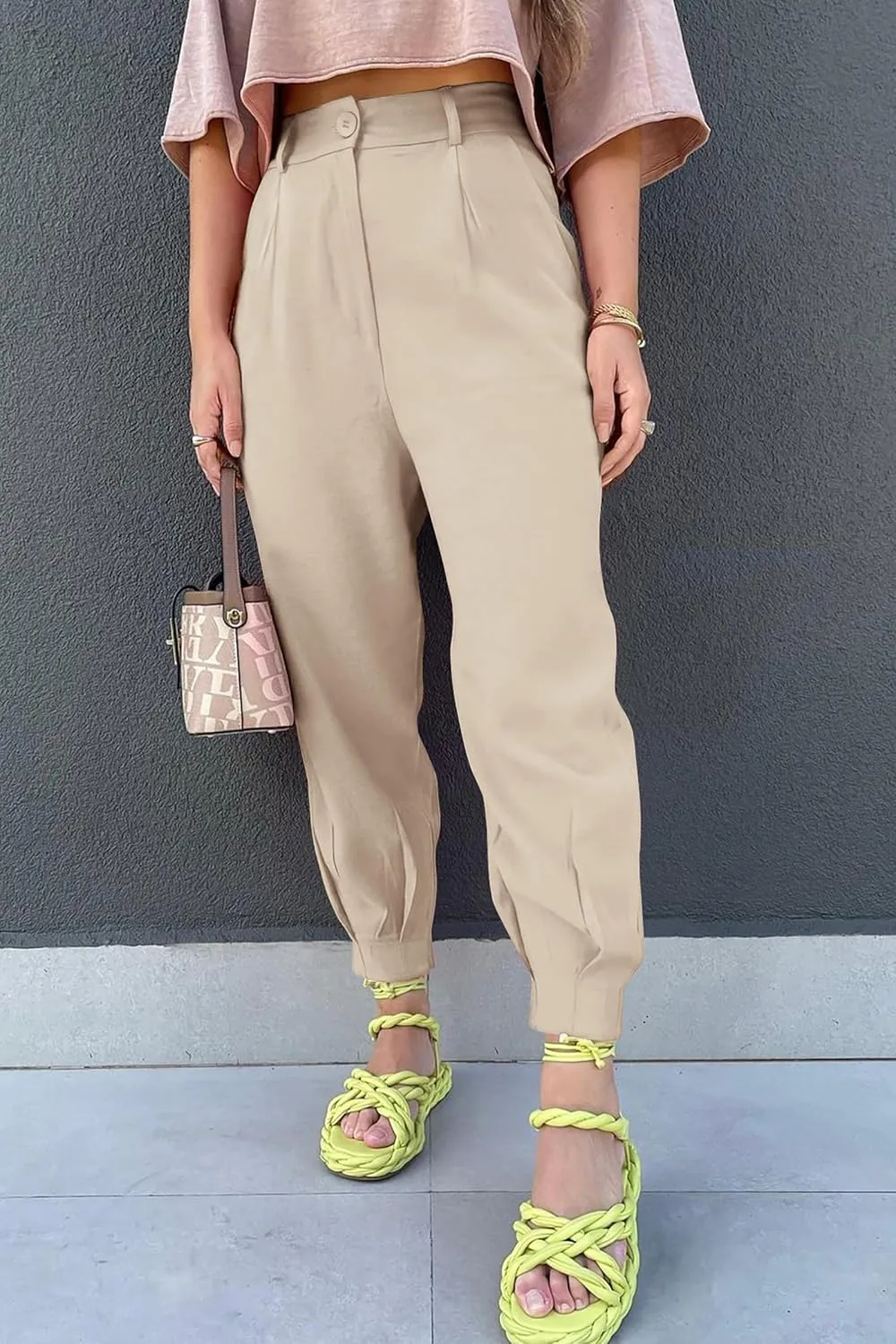 Summer Dress Pants Women Business Lightweight High Waist Pants Dressy Casual Ankle Length Work Office Trouser Slacks