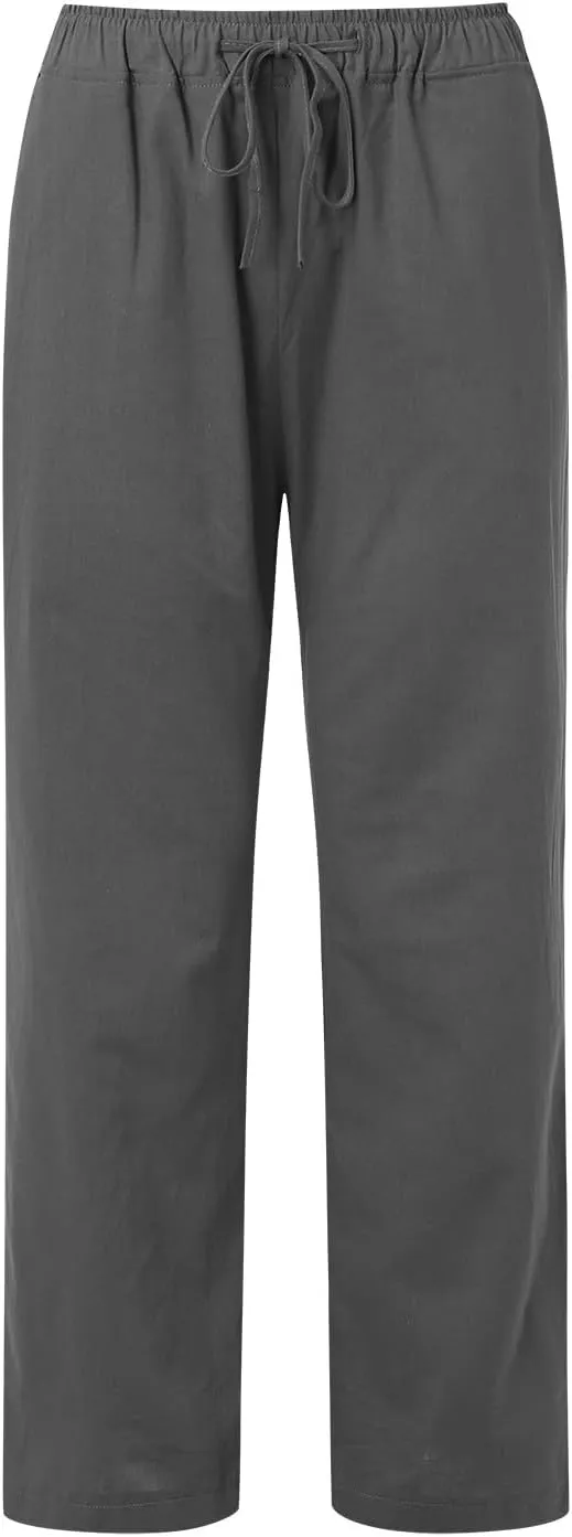 Summer Linen Pants For Women 2024 Summer Wide Leg Casual Palazzo Pants Drawstring Lounge Trousers Baggy Sweatpants