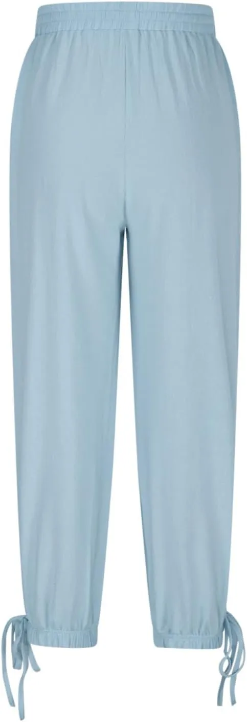 Summer Pants for Women Cotton Linen Wide Leg Pants Close Bottom Joggers Elastic Waist Casual Trousers with Pockets