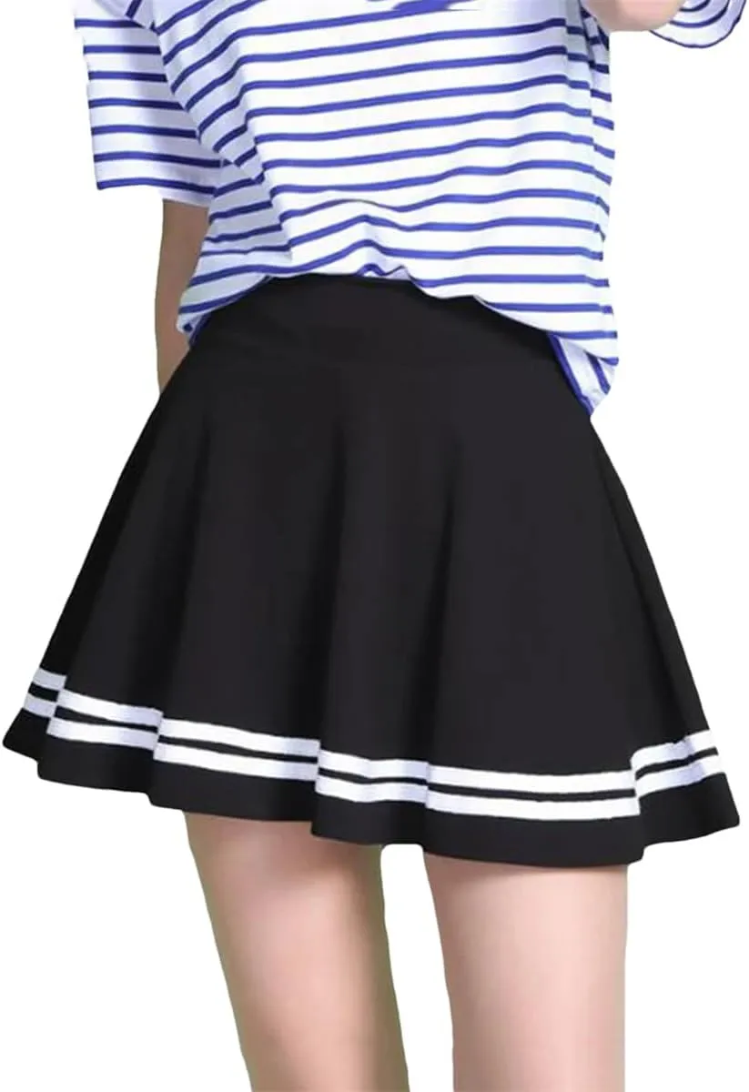 Summer Women Skirt Elastic Midi Skirts Pleated Black Sexy Stripe Mini Short School Skirts
