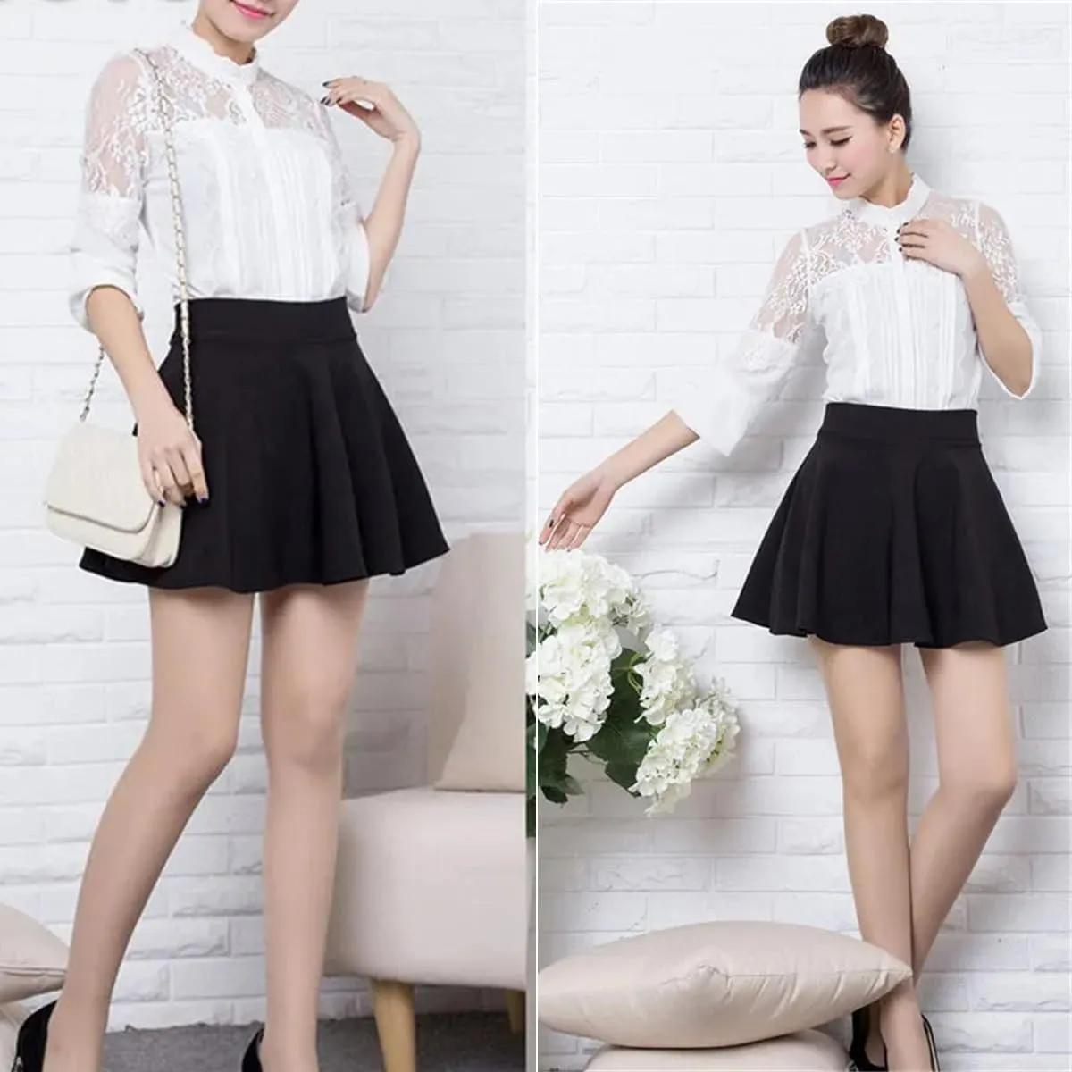 Summer Women Skirt Elastic Midi Skirts Pleated Black Sexy Stripe Mini Short School Skirts