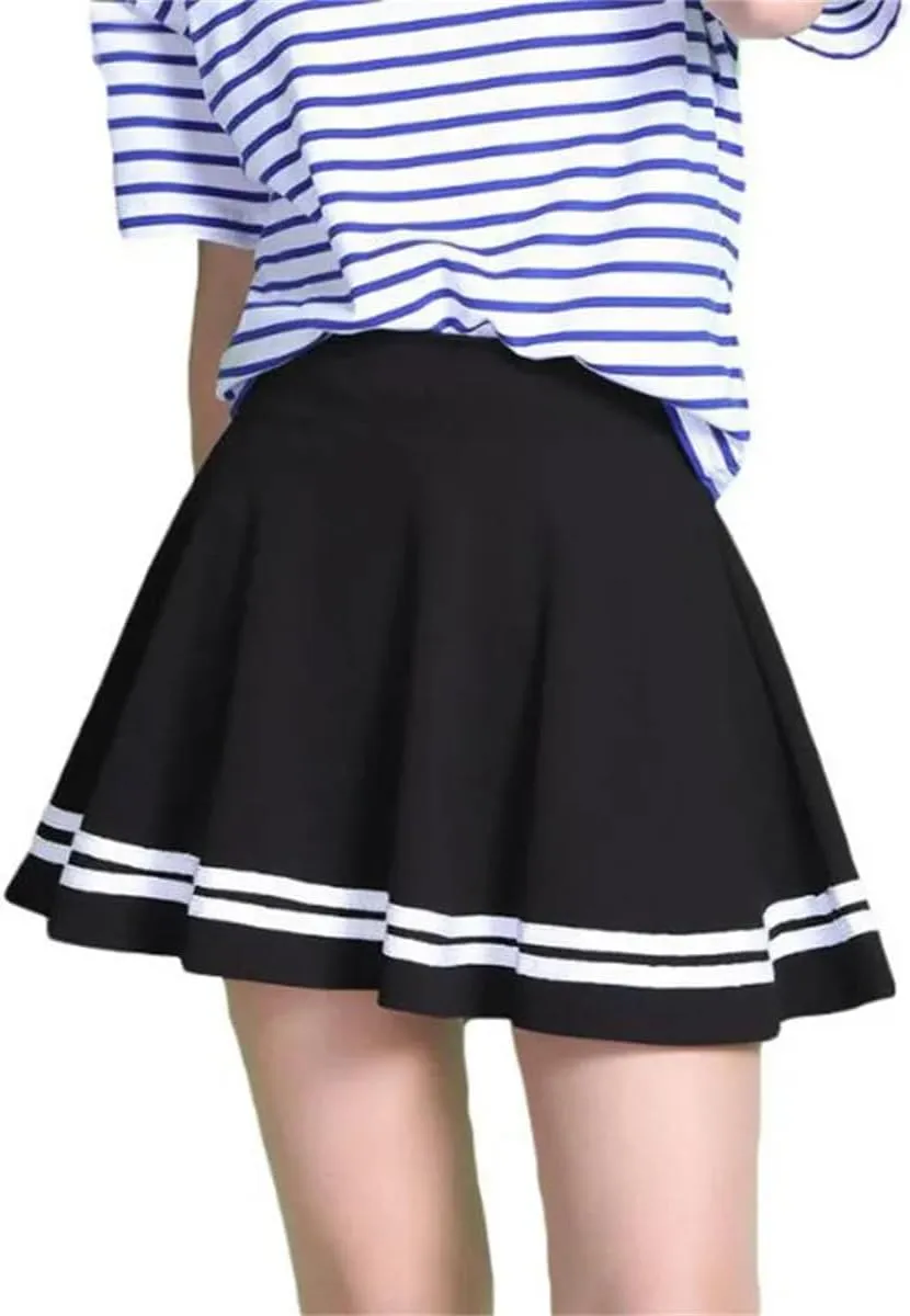 Summer Women Skirt Elastic Midi Skirts Pleated Black Sexy Stripe Mini Short School Skirts