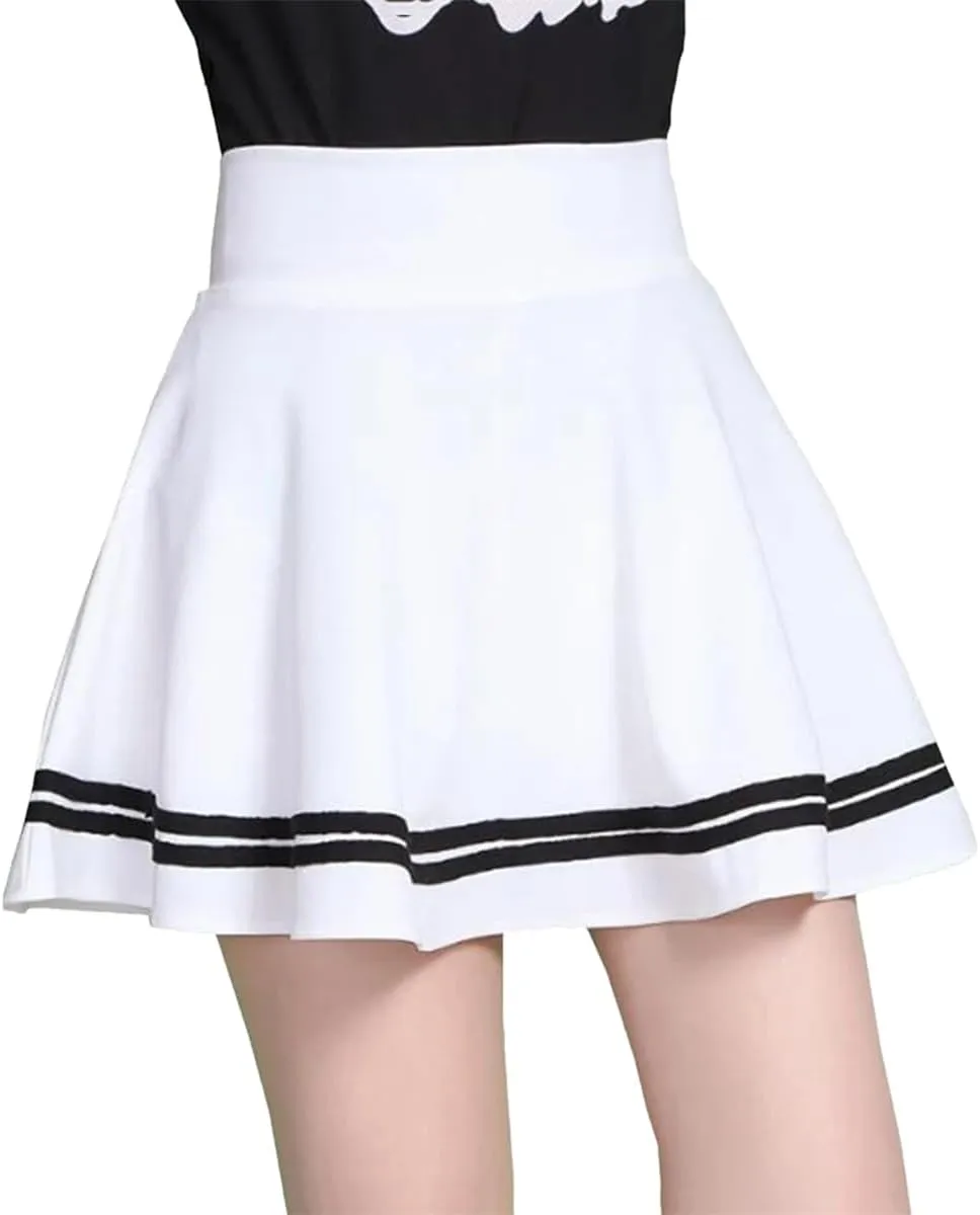 Summer Women Skirt Elastic Midi Skirts Pleated Black Sexy Stripe Mini Short School Skirts