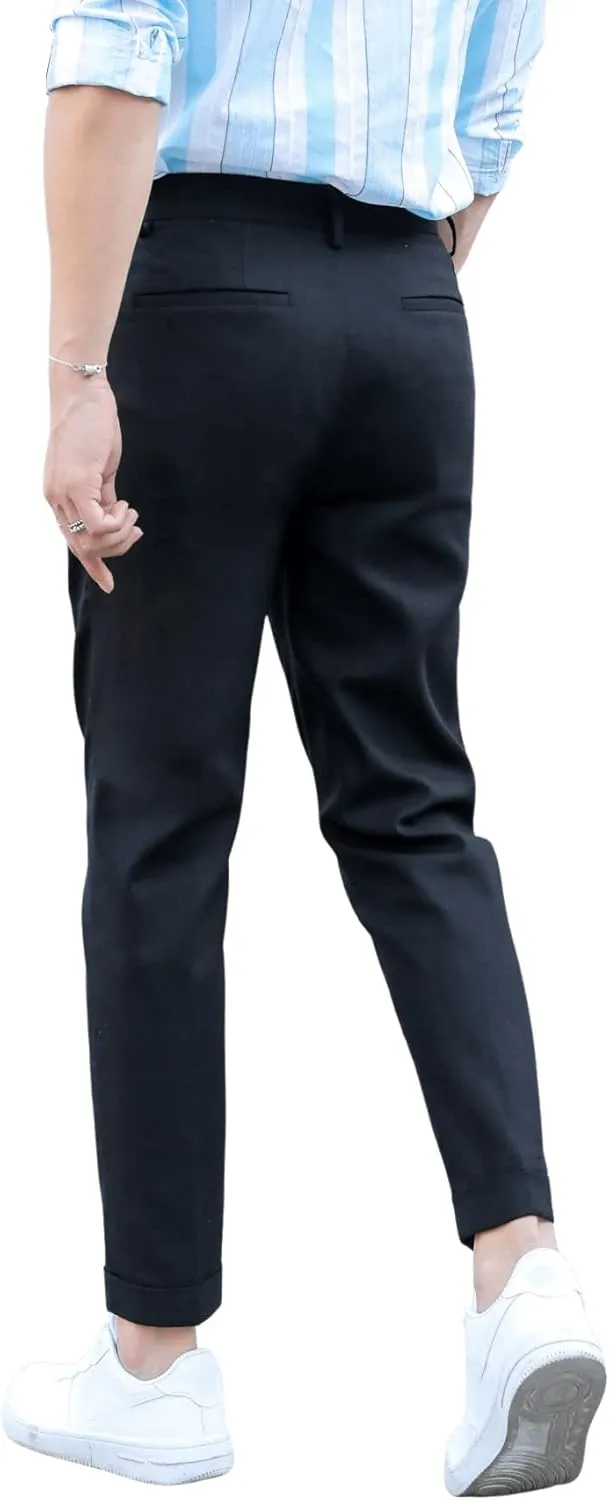 SweatyRocks Men's High Waist Fold Pleated Crop Suit Pants Work Office Business Long Trousers with Pockets