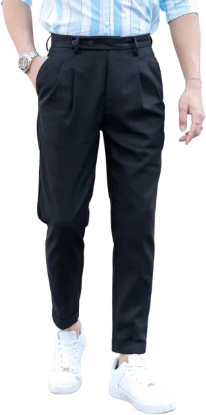 SweatyRocks Men's High Waist Fold Pleated Crop Suit Pants Work Office Business Long Trousers with Pockets