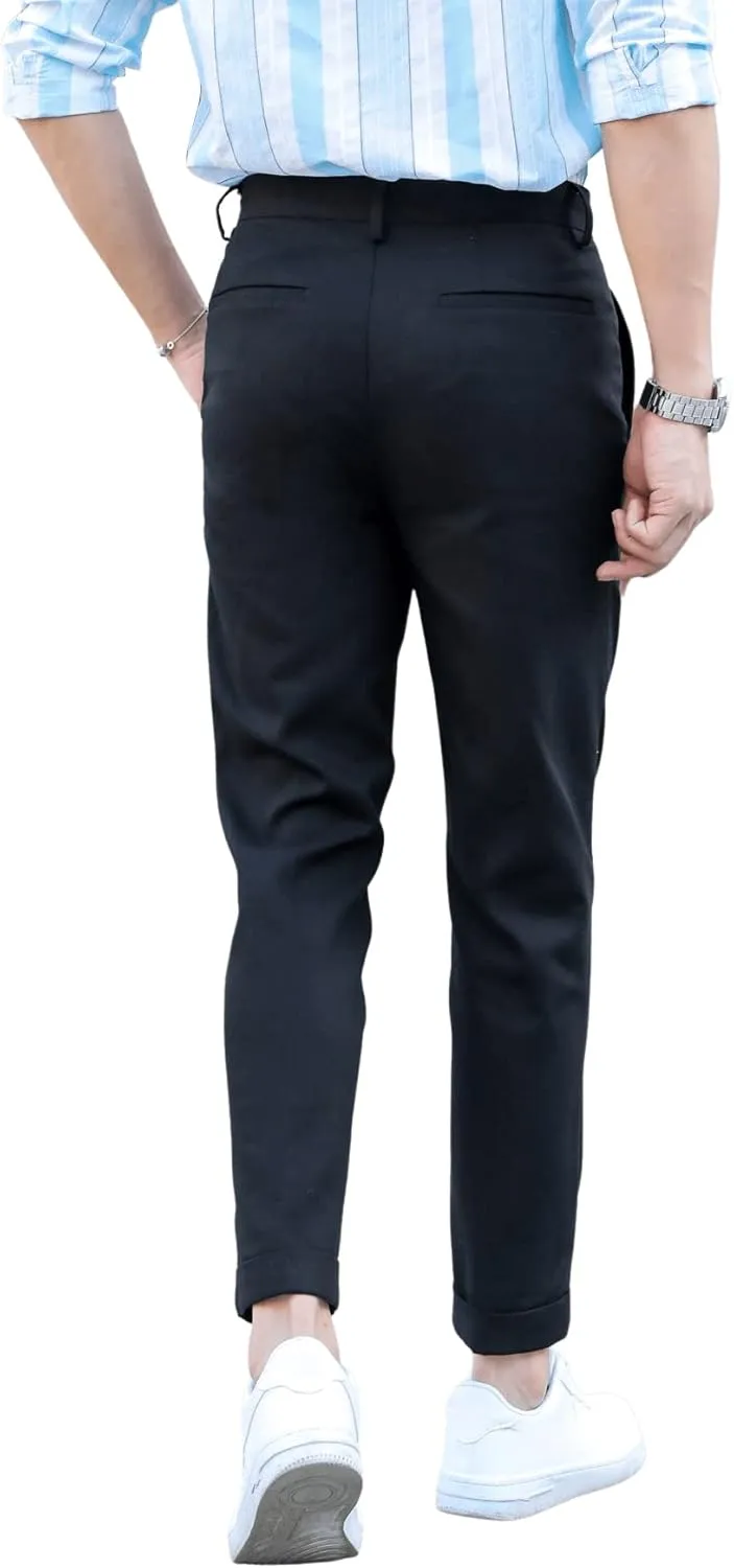 SweatyRocks Men's High Waist Fold Pleated Crop Suit Pants Work Office Business Long Trousers with Pockets