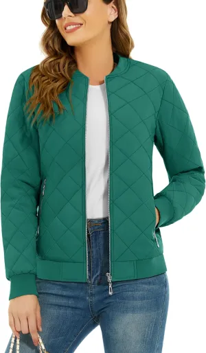 TACVASEN Women's Diamond Quilted Jackets Lightweight Casual Bomber Jacket Warm Winter Coats Full Zip with Pockets