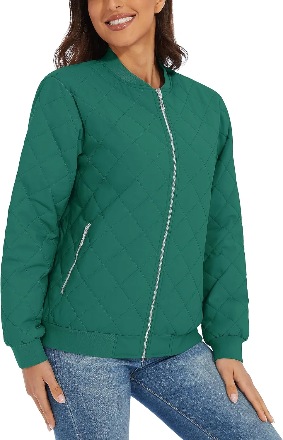 TACVASEN Women's Diamond Quilted Jackets Lightweight Casual Bomber Jacket Warm Winter Coats Full Zip with Pockets