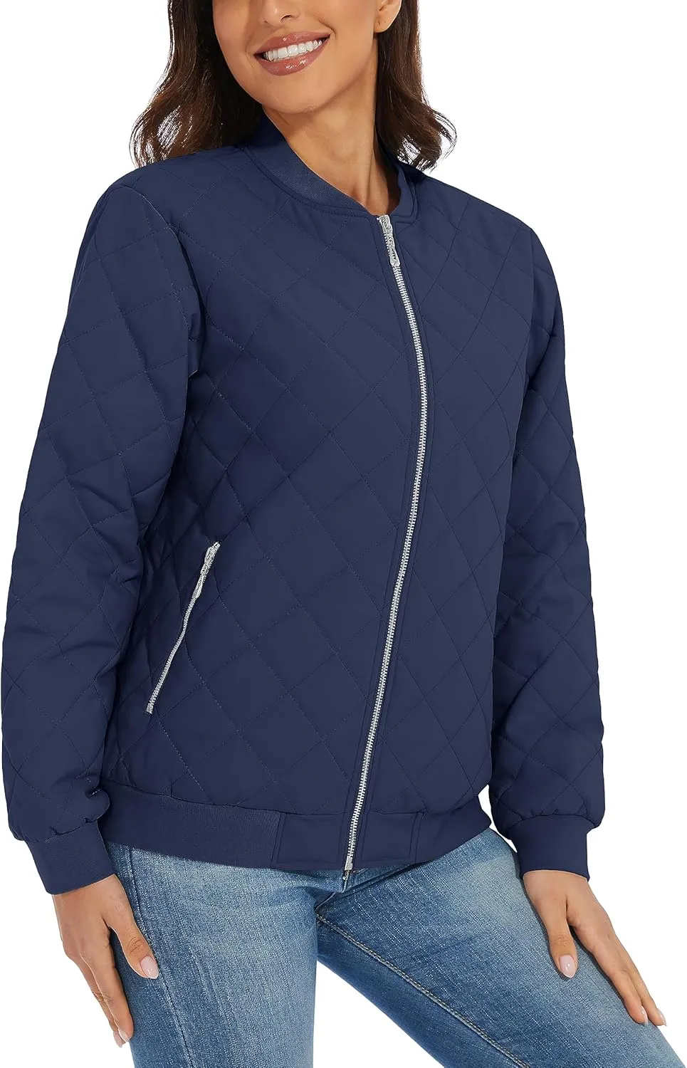 TACVASEN Women's Diamond Quilted Jackets Lightweight Casual Bomber Jacket Warm Winter Coats Full Zip with Pockets