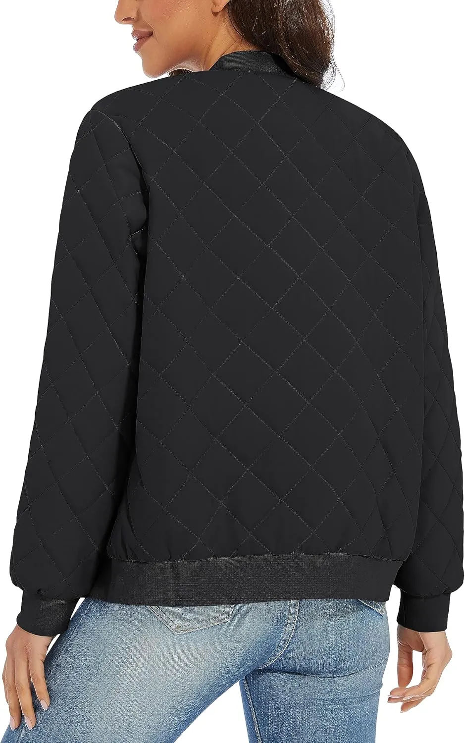 TACVASEN Women's Diamond Quilted Jackets Lightweight Casual Bomber Jacket Warm Winter Coats Full Zip with Pockets