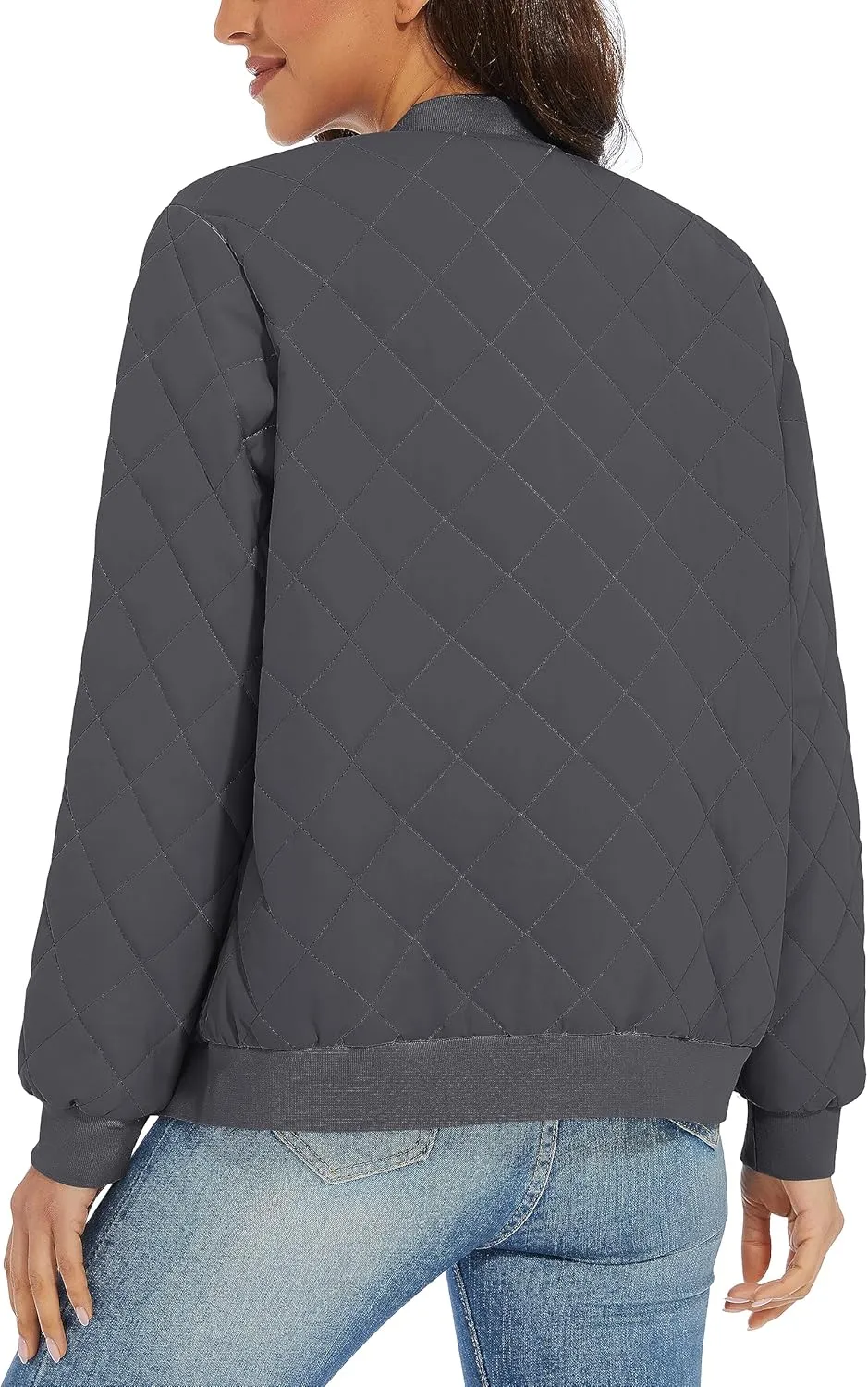 TACVASEN Women's Diamond Quilted Jackets Lightweight Casual Bomber Jacket Warm Winter Coats Full Zip with Pockets