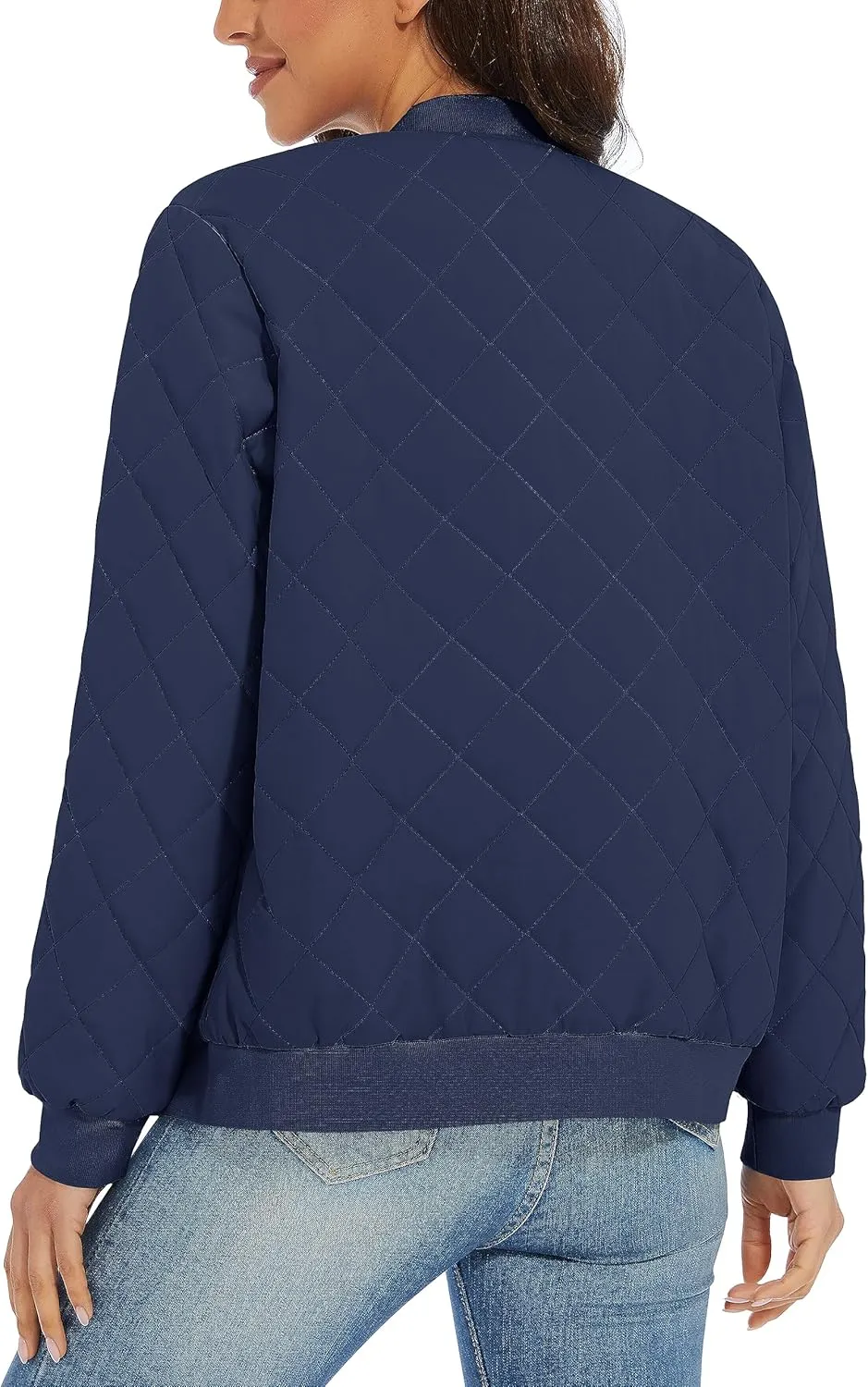 TACVASEN Women's Diamond Quilted Jackets Lightweight Casual Bomber Jacket Warm Winter Coats Full Zip with Pockets