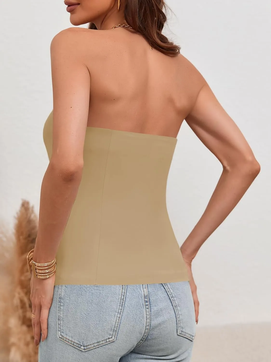 Tankaneo Womens Strapless Top Blazer Vest Notched Neck Tube Tops Sleeveless Button Fitted Work Blazers