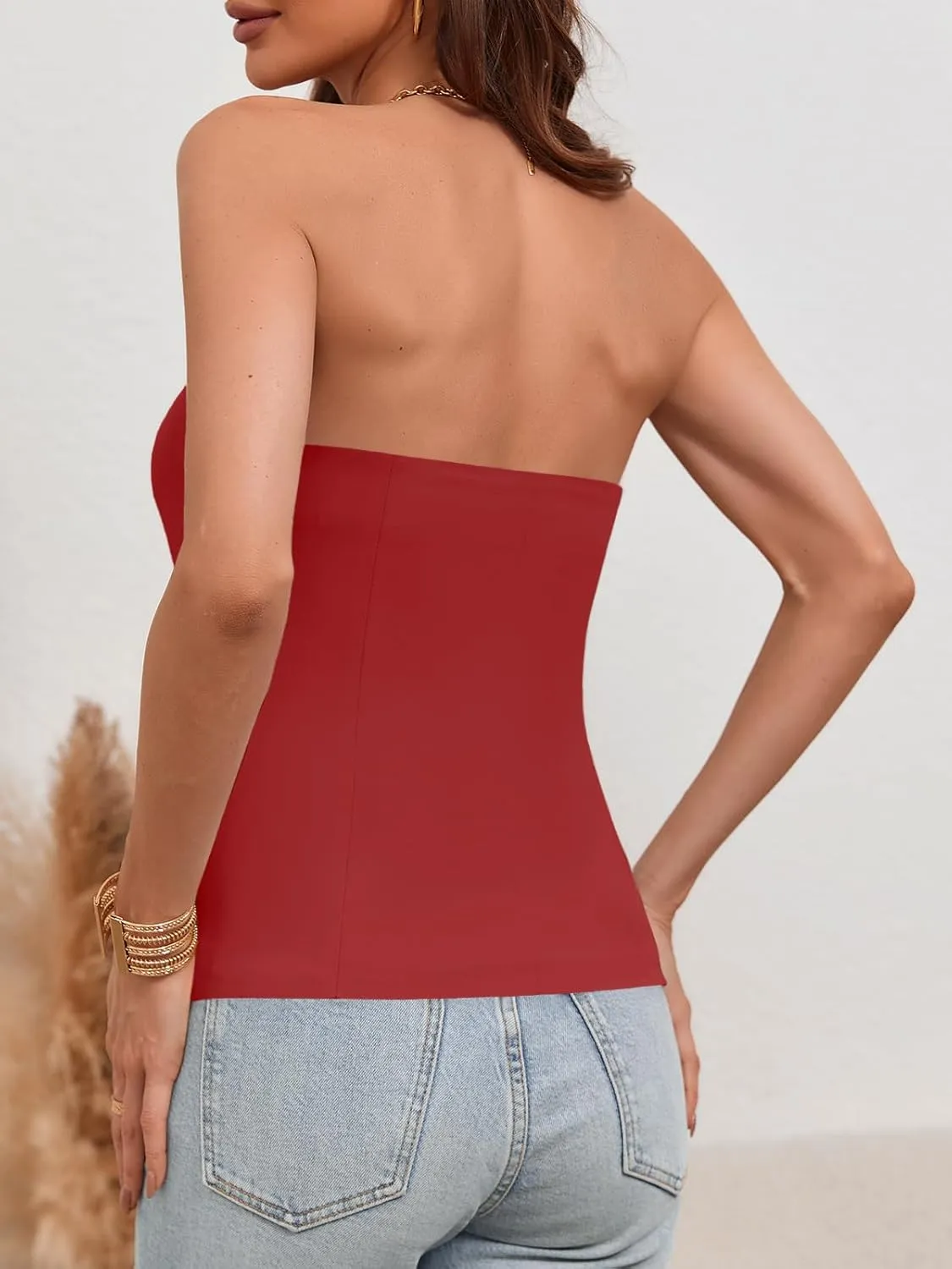 Tankaneo Womens Strapless Top Blazer Vest Notched Neck Tube Tops Sleeveless Button Fitted Work Blazers