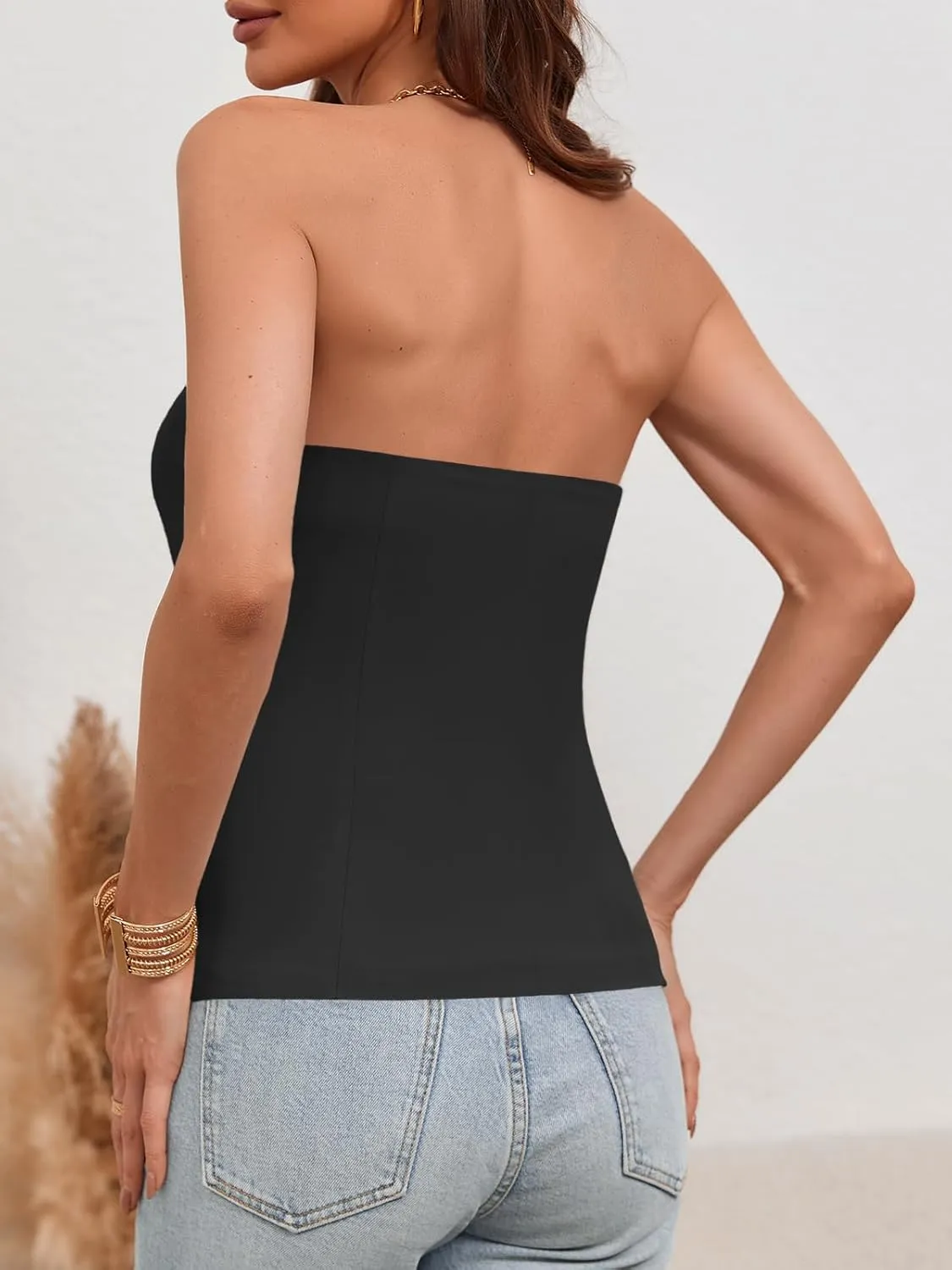 Tankaneo Womens Strapless Top Blazer Vest Notched Neck Tube Tops Sleeveless Button Fitted Work Blazers