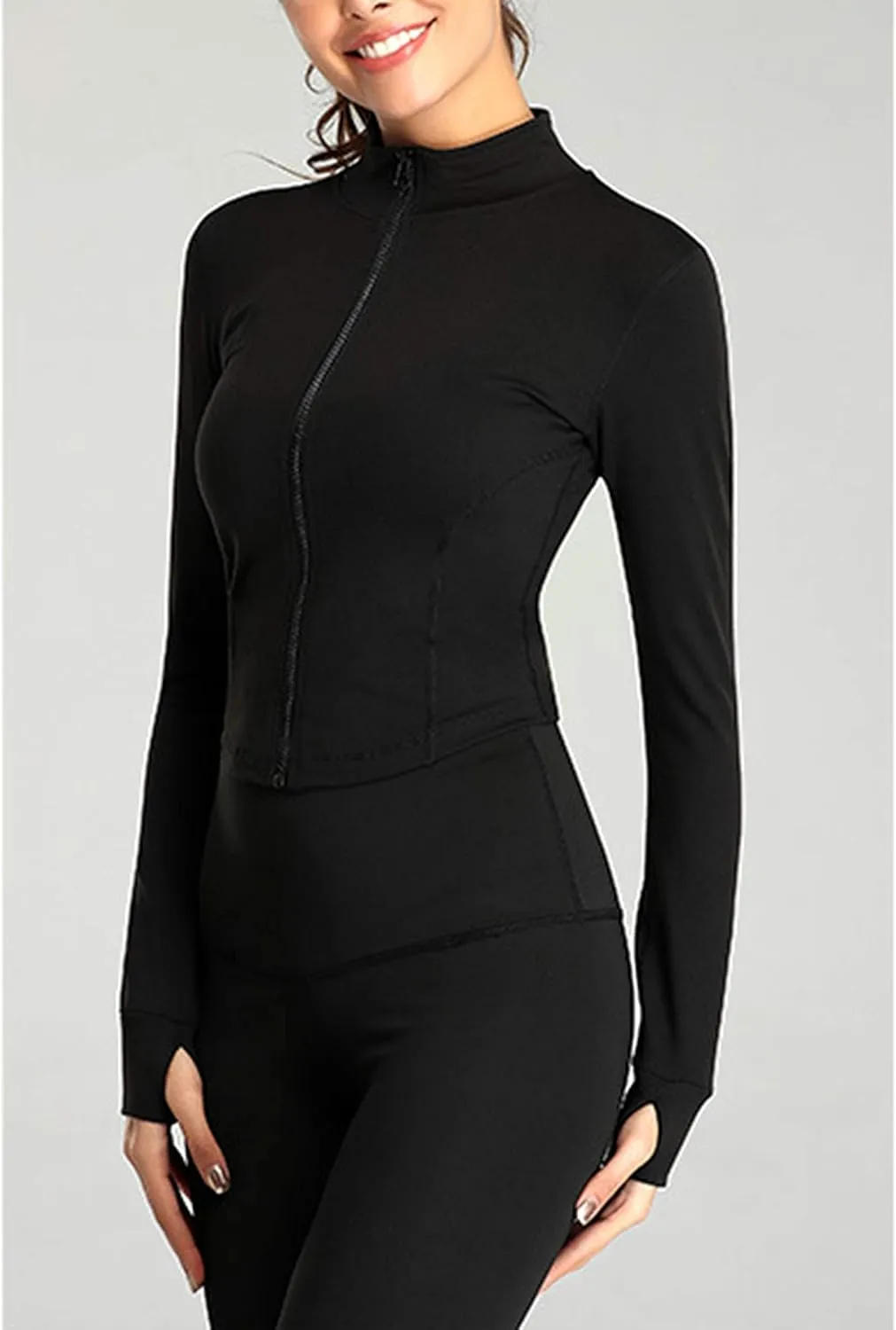 Tanming Women's Full Zip Seamless Workout Jacket Running Yoga Slim Fit Track Jacket