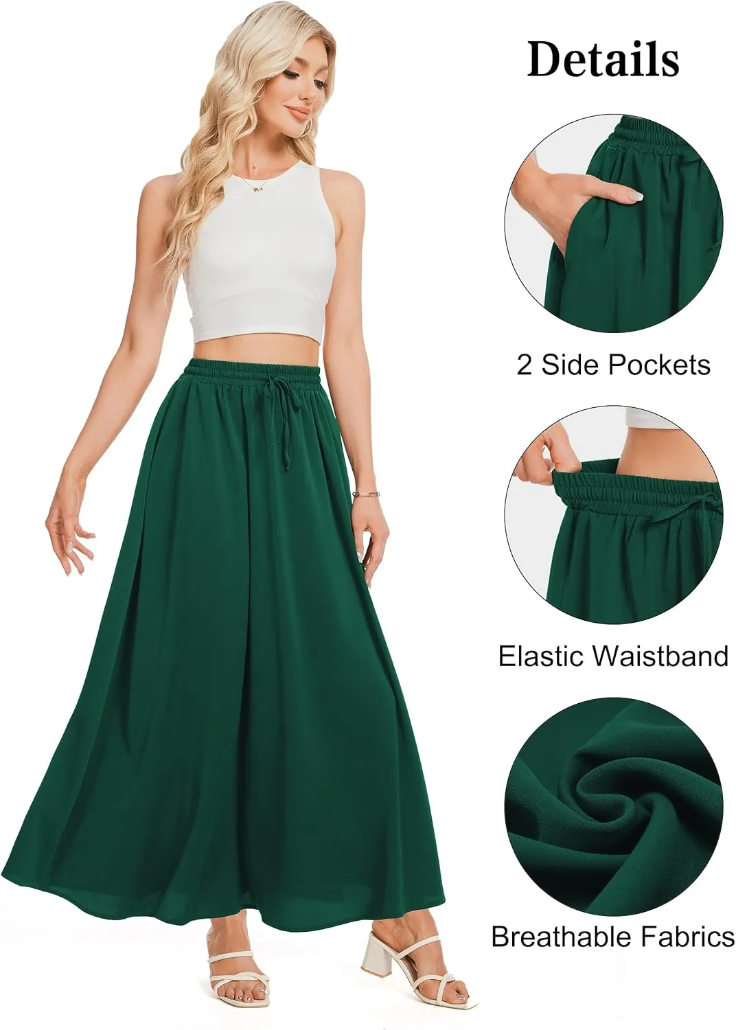 Tapata Women's Flowy Maxi Skirt Petite Regular Extra Long Casual Summer Pleated Skirts with Pockets