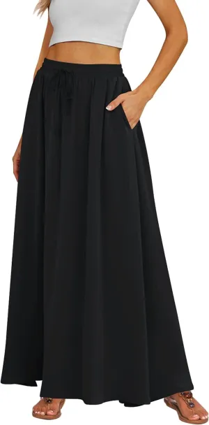 Tapata Women's Flowy Maxi Skirt Petite Regular Extra Long Casual Summer Pleated Skirts with Pockets