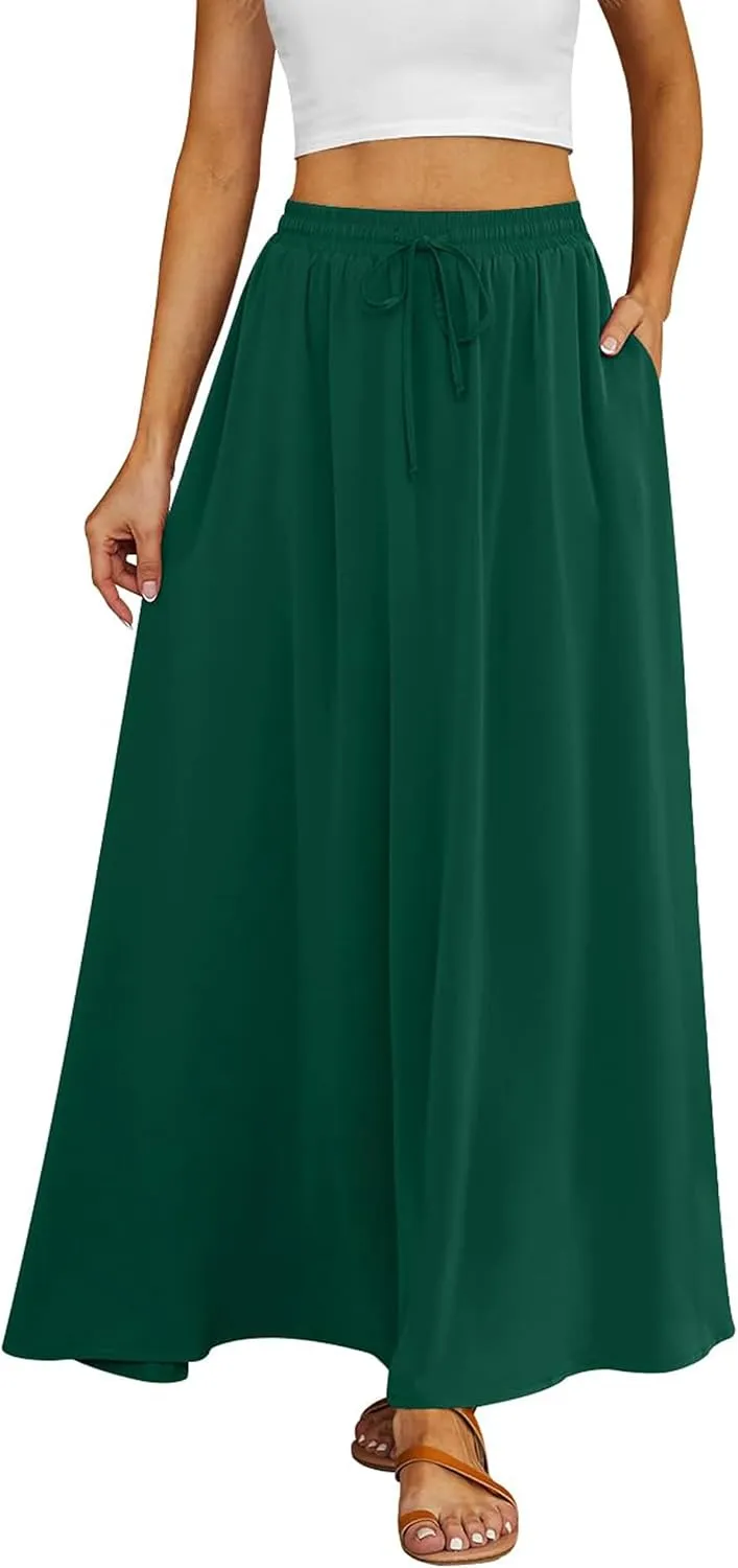 Tapata Women's Flowy Maxi Skirt Petite Regular Extra Long Casual Summer Pleated Skirts with Pockets